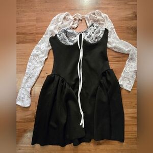 Black Dress with White Lace Details